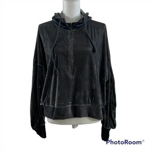 American Threads Gray Metallic Velvet Half Zip Hoodie Pullover Top Womens Size M